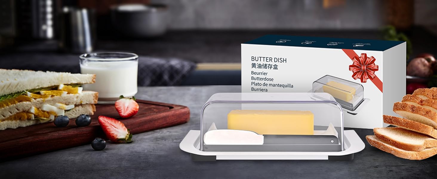 KITCHENDAO Airtight Butter Dish with Lid and Knife