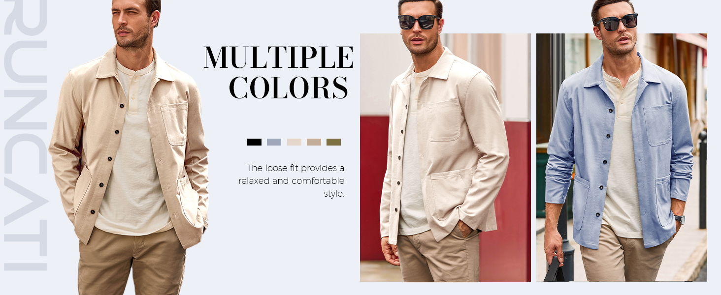 Mens Linen Shirt Jacket Button Down Long Sleeve Shacket Casual Lightweight Jacket Coat