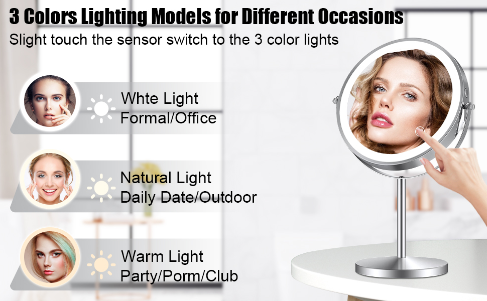 8" Makeup Mirror with Lights, Rechargeable 1X/10X Magnifying Lighted