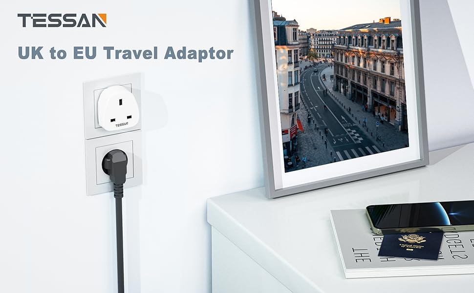 UK to European Plug Adapter 2 Pack, TESSAN Grounded Schuko Adapter Plug