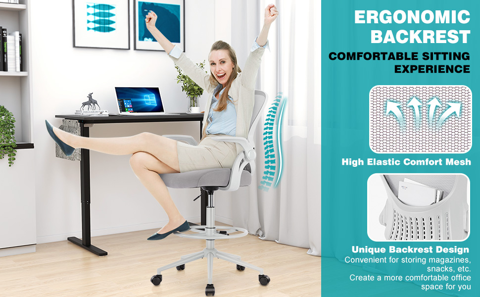 edx Drafting Chair Tall Office Chair, Tall Standing Desk Chair Counter Height Tall