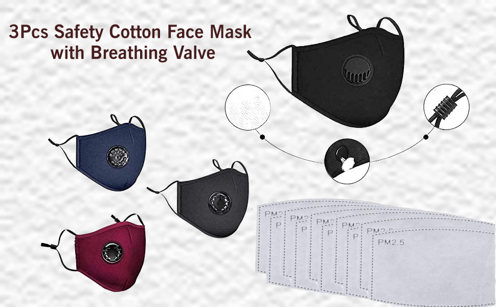 [New Version with 4 layer] JB London 3Pcs Safety Cotton Face Mask with