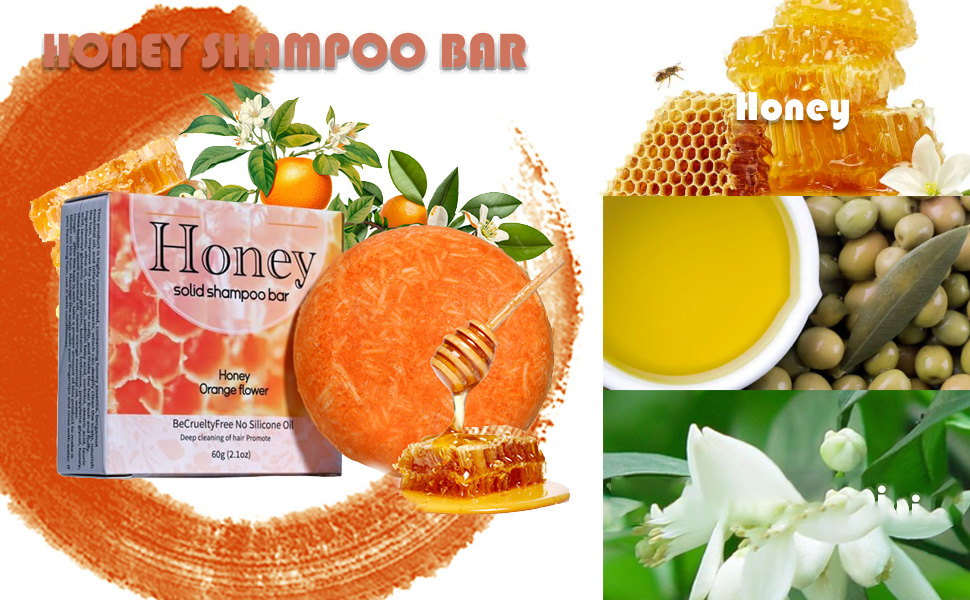 Shampoo em barra de mel para limpeza profunda, hidratação e hidratação de cabelos secos, sabão sólido natural