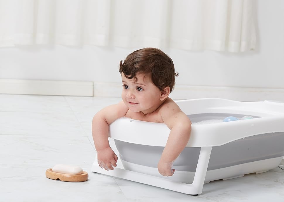 Foldable Baby Bathtub with Non-Slip Bath Cushion / Bath Tub with Thermometer