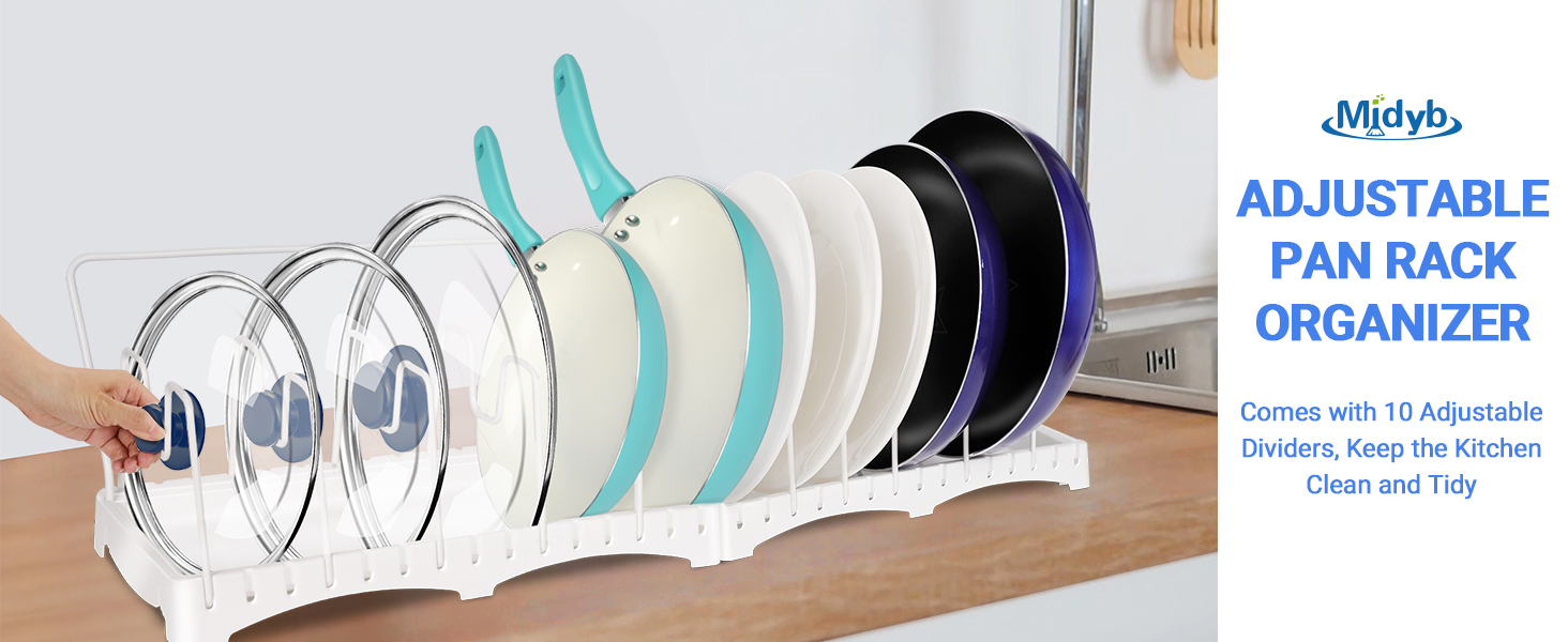 Midyb Pan Organiser for Cupboard, Expandable Pan Lid Holder with 10