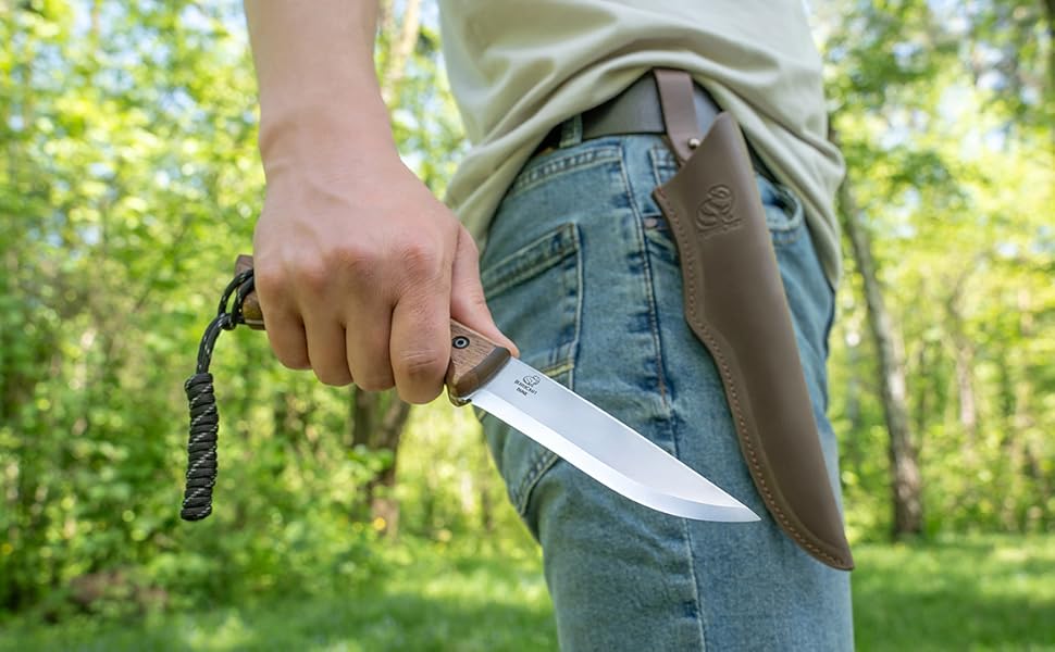BeaverCraft Bushcraft Camping Full Tang Cuchillo de hoja fija con funda de cuero BSH1 Dune