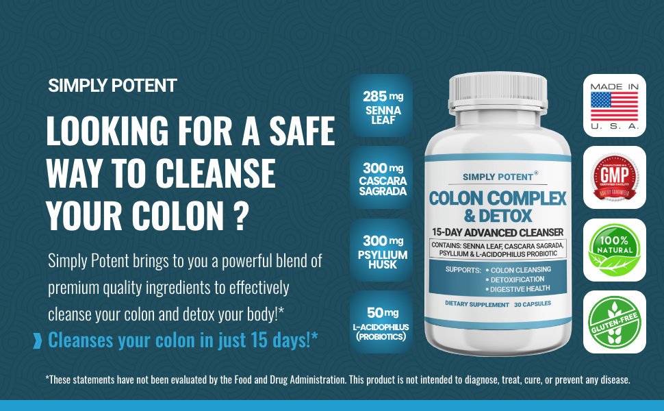 Simply Potent Colon Cleanse, & Detox, Health Supplement With Probiotic