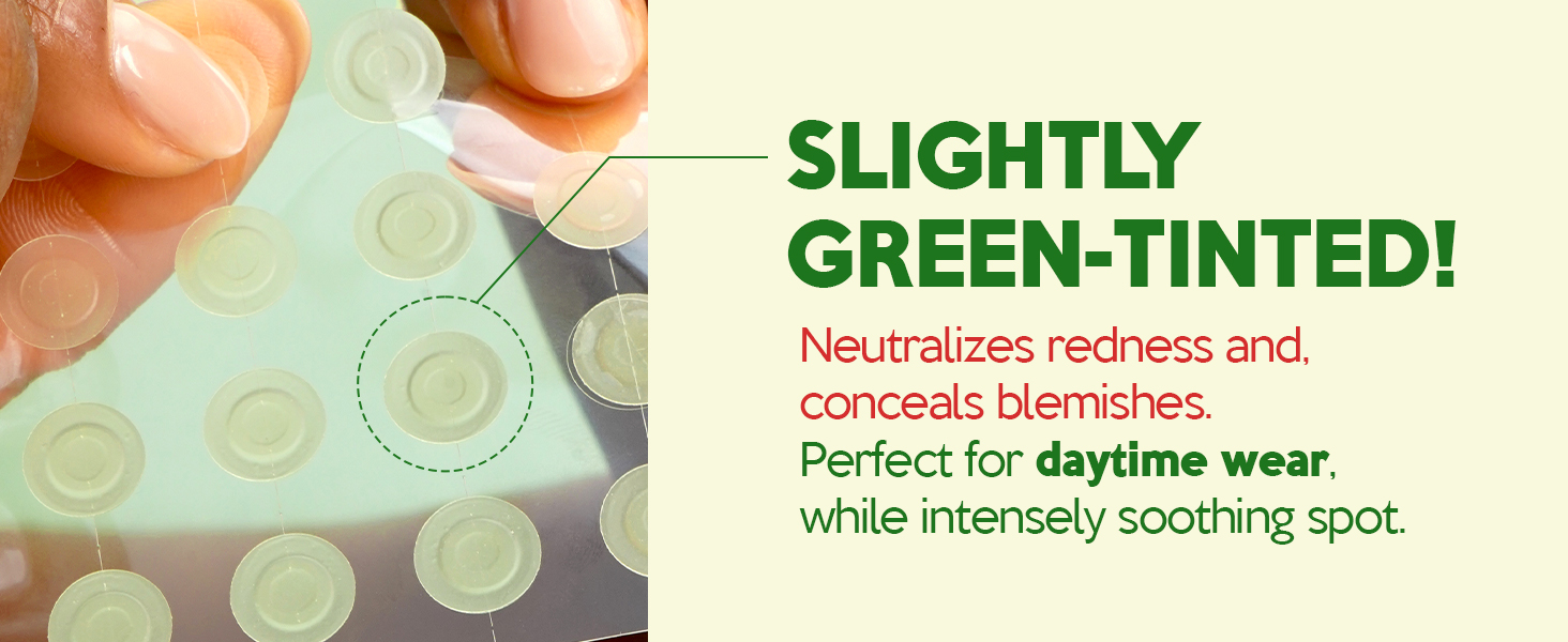 slightly green-tinted to correct redness of spot.