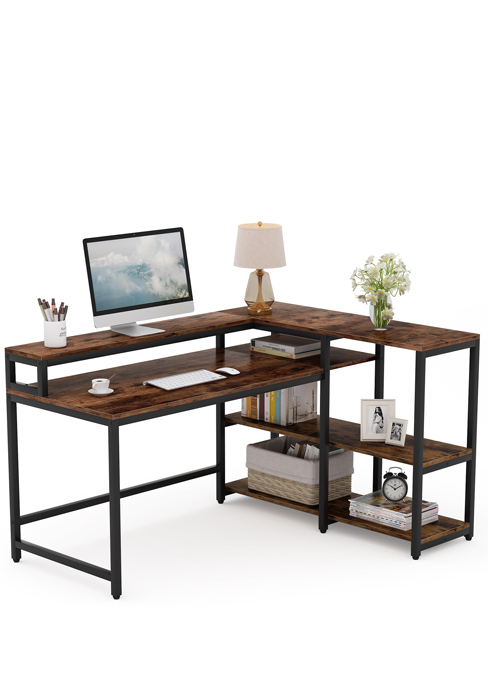 rustic brown l shaped desk
