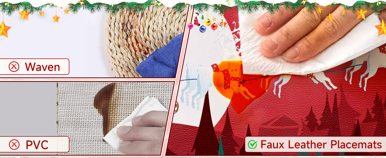 Round Christmas Placemats Set of 4, Faux Leather Placemats