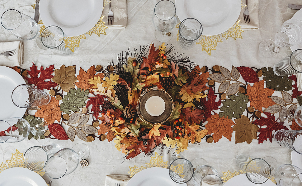 Snowkingdom 6 Pack Gold Leaf Placemats for Dining Table, 17