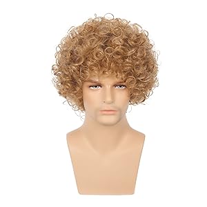 Amazon.com: Dai Cloud Mens Blonde Wig Curly Short Rocker 70s