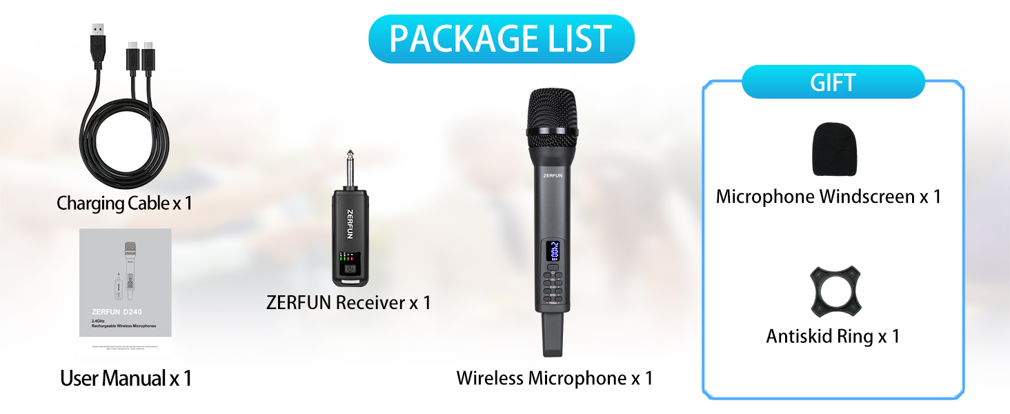 ZERFUN Rechargeable Wireless Microphone, Pro Handheld