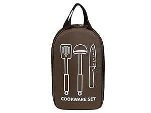 Azarxis Camp Kitchen Cooking Utensil Storage Bag Grill Utensil Cookware Organizer Travel Set for Camping Hiking Backpacking BBQ Picnic RV Trips Travel (Brown) 10 4102