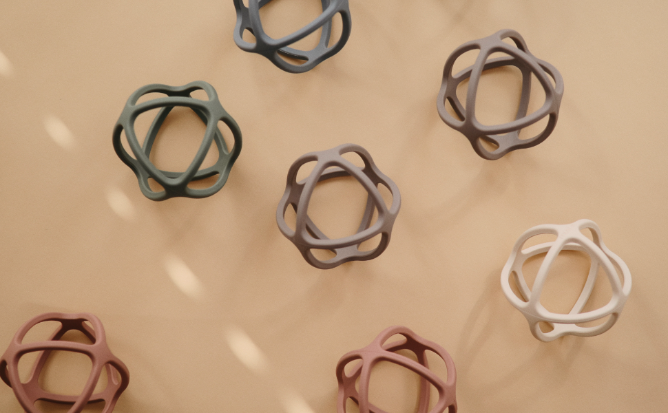 Mushie Ball Teethers | Lifestyle Flatlay all Colors