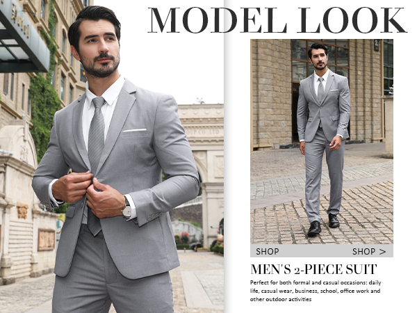 Men's 2-Piece Suits Slim Fit 2 Button Dress Suit Jacket