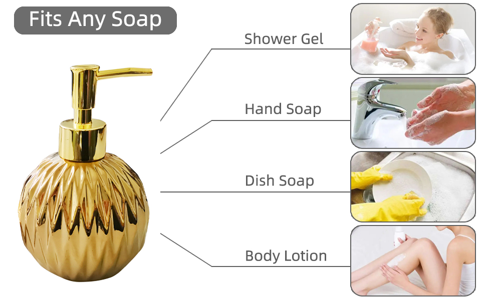 Ceramics Gold Soap Dispenser for Bathroom, Round Soap Dispenser with