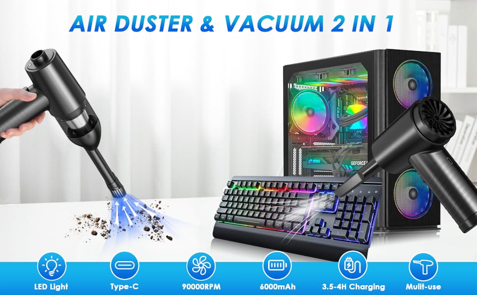 Compressed Air Duster,3Gear/ 90000RPM Electric Air Blower