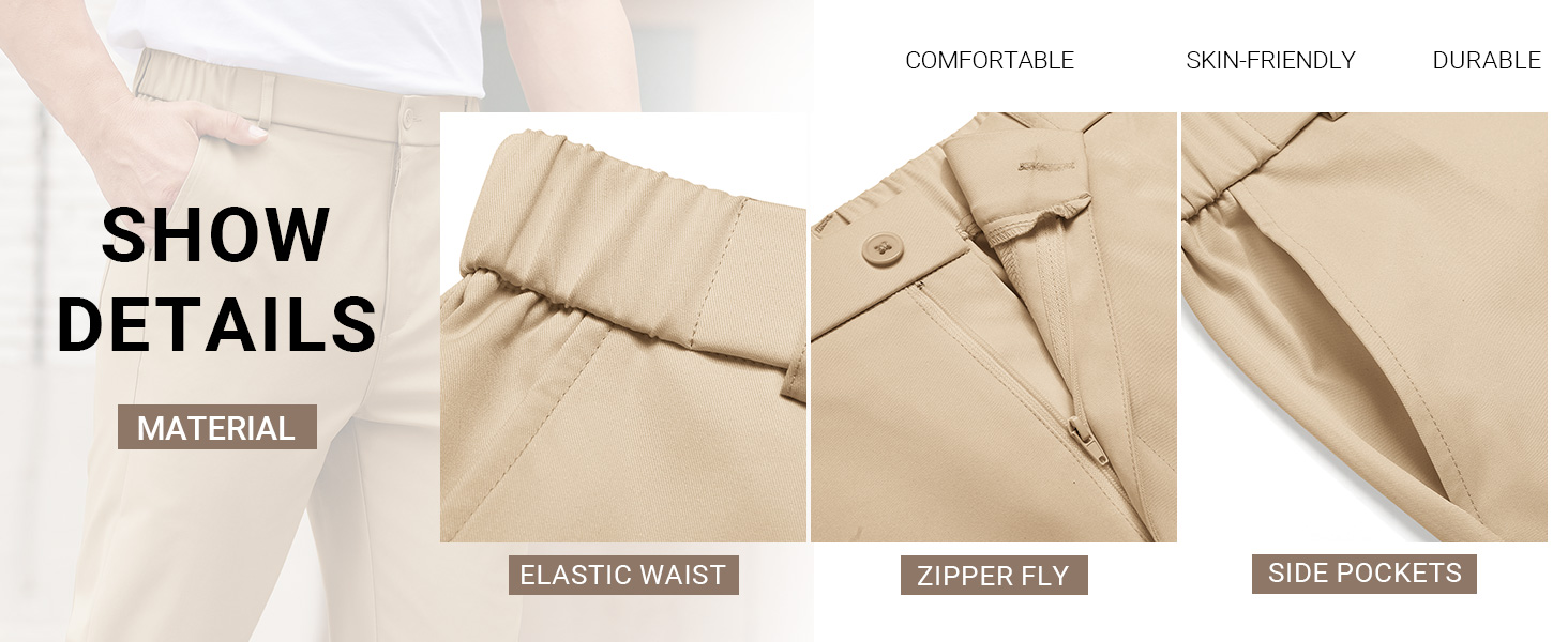 COOFANDY Mens Chinos Pants Regular Fit Flex Waistband Flat Front Golf Slacks Lightweight Trousers