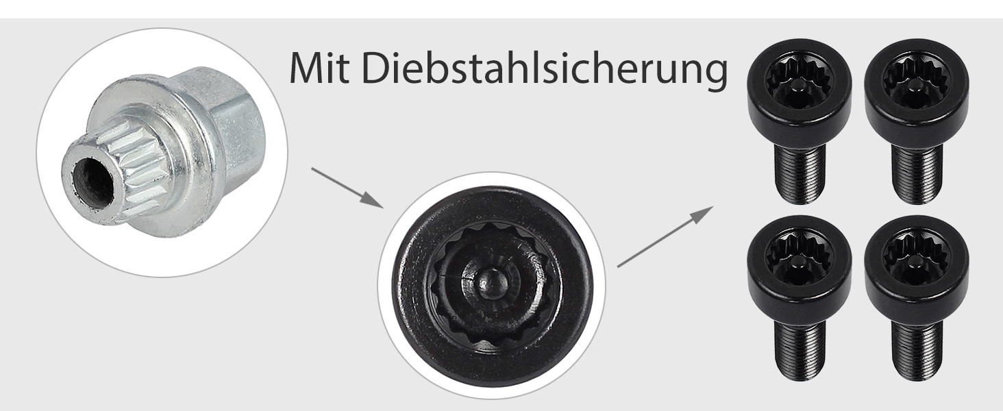 Justech RadschraubenmutternSet mit Schloss Sicherheits RadschraubenMuttern Set Radbolzen M12 x