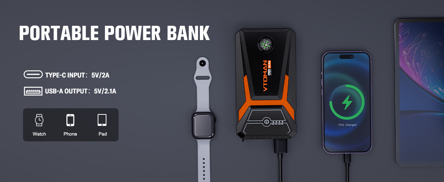 VTOMAN V3 Pro Car Battery Charger Jump Starter