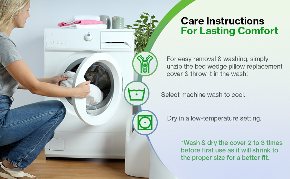 InteVision, Wedge Pillow Egyptian Cotton Pillowcase. Care: easy removal, wash cold, dry low temp