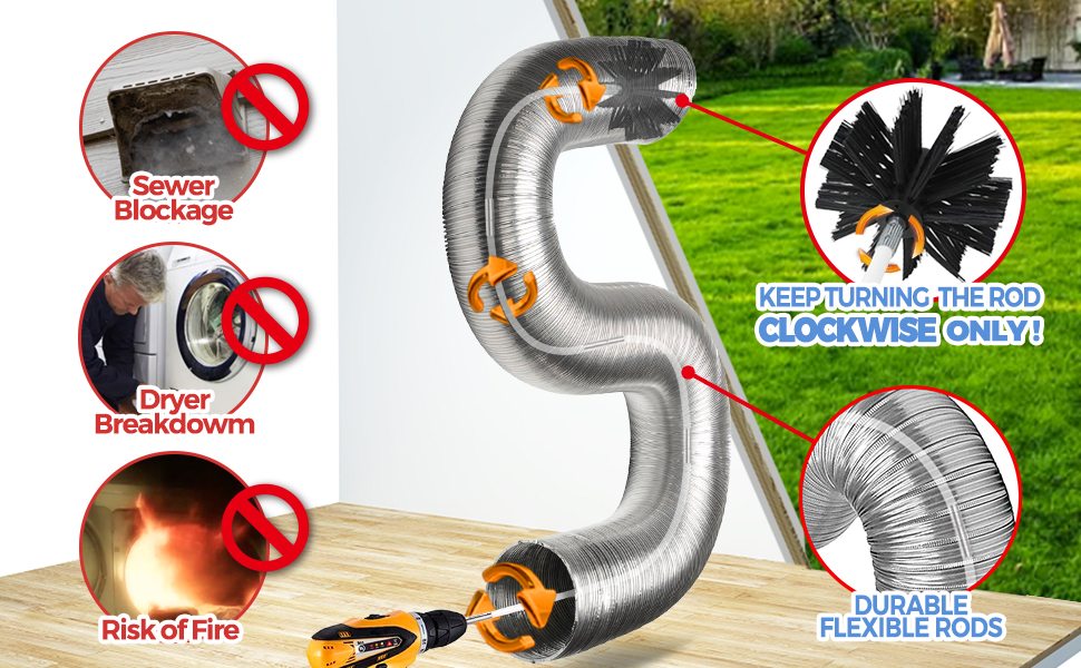 Holikme 30 Feet Dryer Vent Cleaner Kit,Flexible Lint Brush