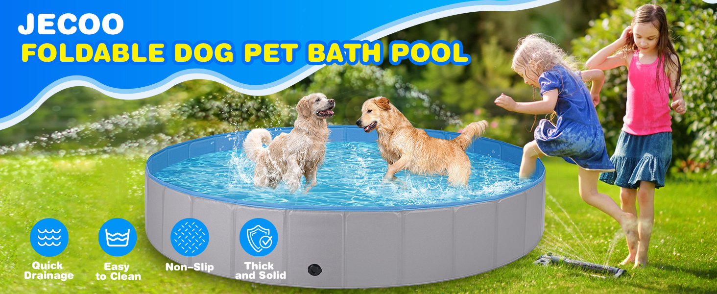 Jecoo Dog Pool for Large Dogs Kiddie Pool Hard Plastic Foldable Dog