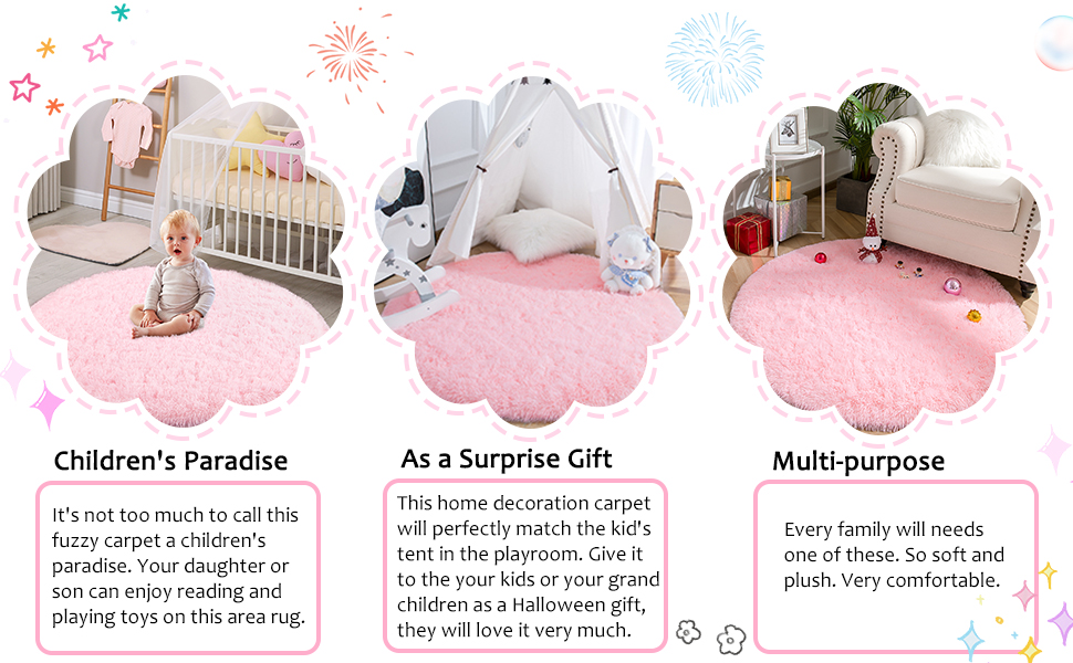 YJ.GWL Fluffy Round Rug Nursery Rug, Pink Circle Rug Kids Rug for