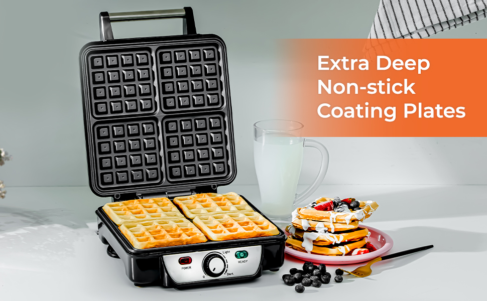 Geepas Waffle Maker 4 Slice NonStick Electric Belgian Waffle iron
