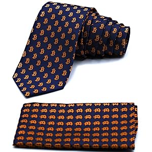 bitcoin tie rolled up with pocket square below