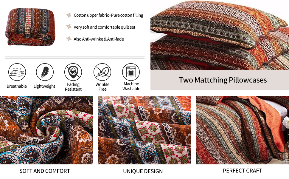 Qucover Quilted Bedspreads Super King Size Bedspread Bohemian Coverlets