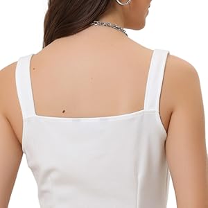 Allegra K Sleeveless Zip Up Tank Top for Women's Solid Strap