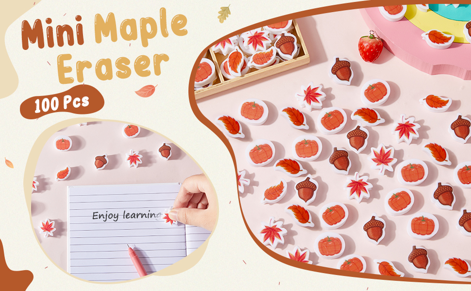 100 Pcs Mini Erasers Bulk Pumpkin Maple Leaf Eraser Red