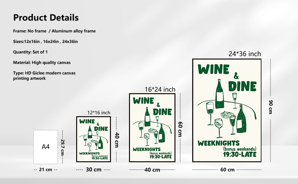 Retro Wine & Dine Club Food Posters Green Wine Glass Wall Art