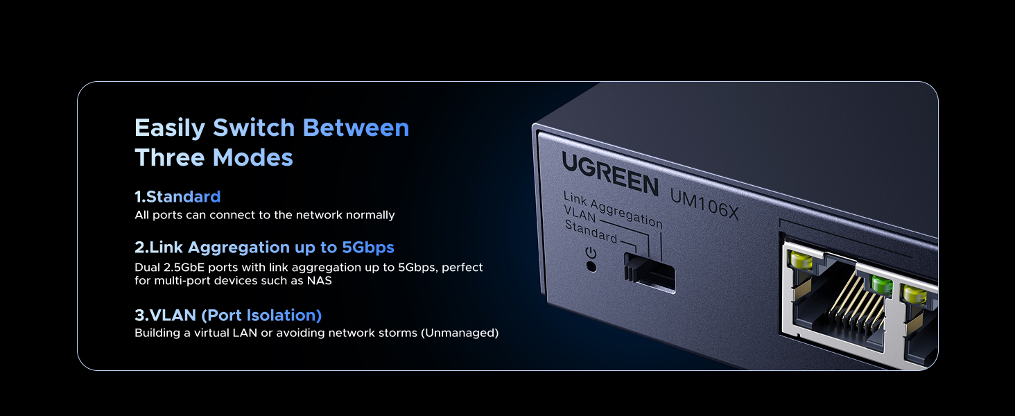UGREEN 2.5Gb Switch, 6-Port Ethernet Switch, 5 x 2.5Gb Uplink + 1 x 10Gb SFP+