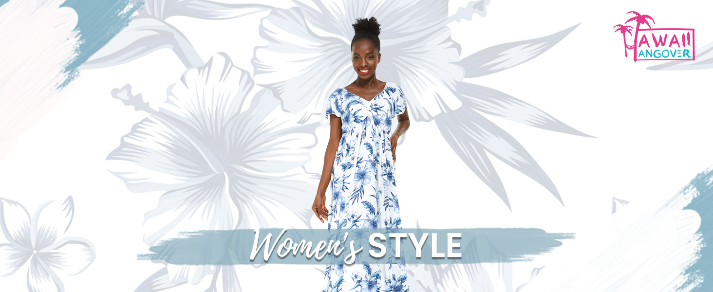 Women's Hawaiian Maxi Ruffle Sleeve Dress Pineapple Garden Navy at