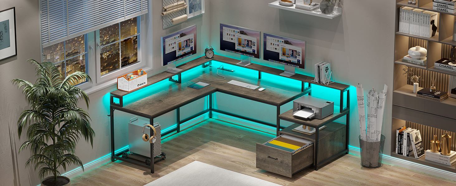 l shaped desk with drawer