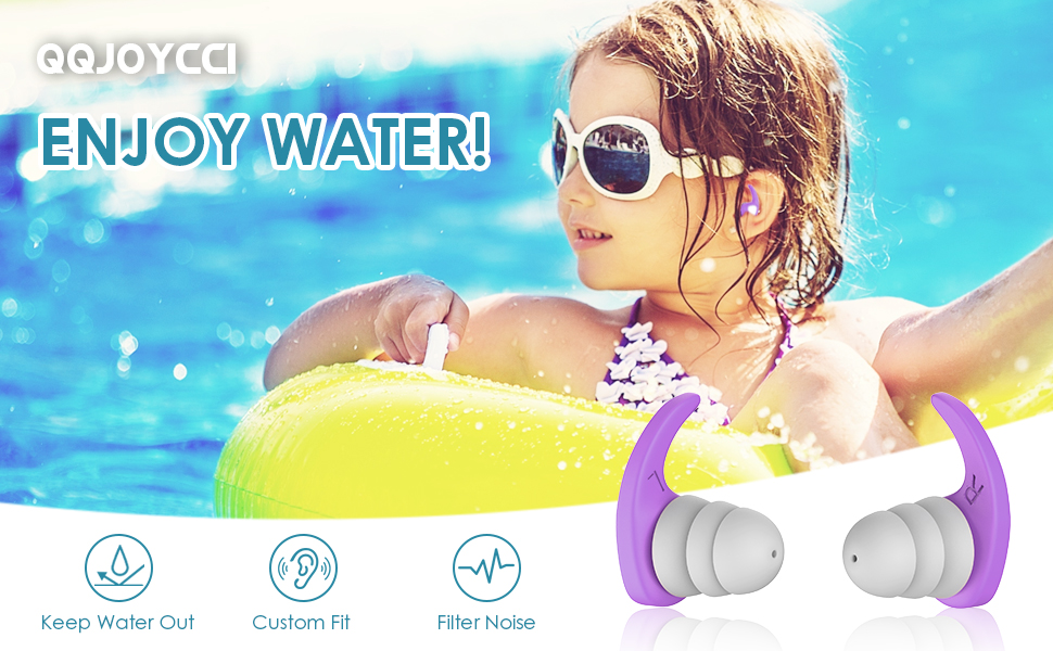 Swimming Ear Plugs for Kids, 3 Pairs Waterproof Reusable Silicone Swim Ear Plugs for Pool Bath