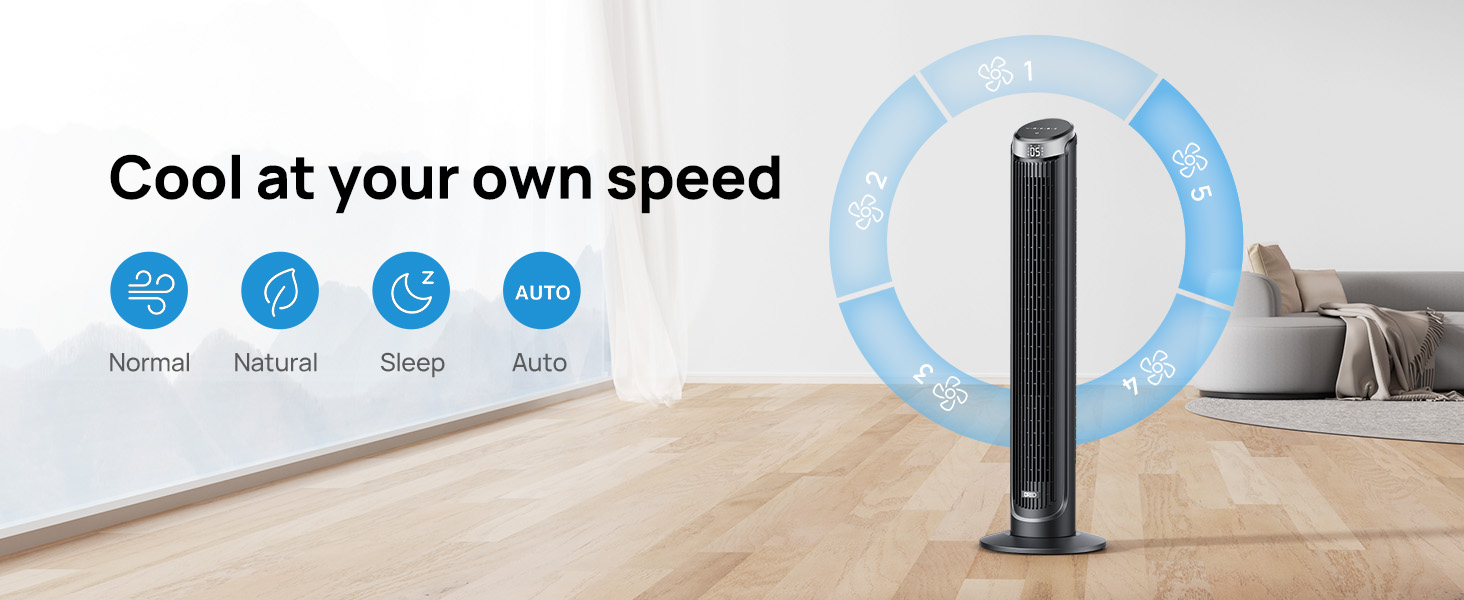 Dreo Tower Fan with Remote Control, 7.3m/s Velocity Bladeless Quiet