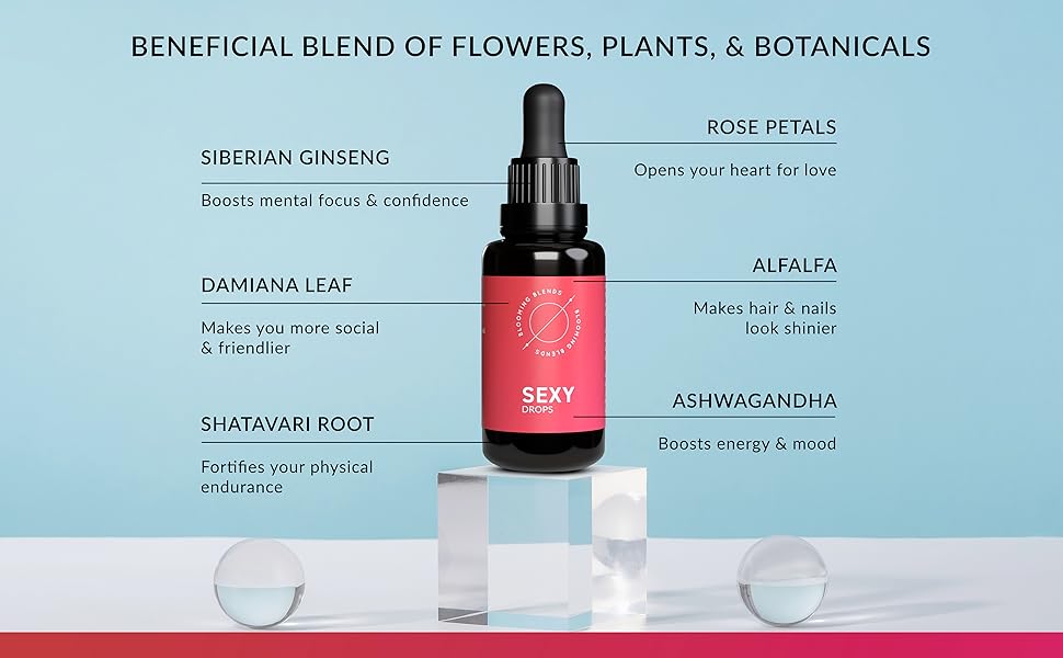 Our Be Sexy tincture contains ashwagandha, alfalfa, and rose extracts to boost your beauty.