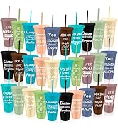 30 Pcs Inspirational Plastic Tumblers with Lids and Straws, 24oz Motivational Cups with Sayings, ...