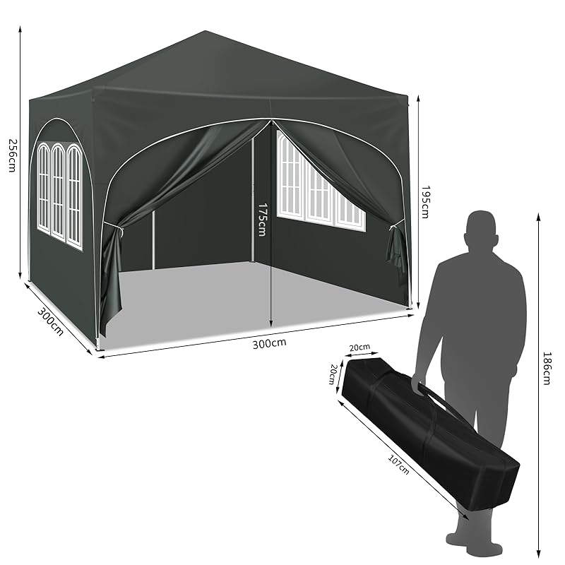 WOLTU Gazebo Pieghevole Da Giardino. Gazebo Impermeabile Pop Up Da 3x3m Con Pannelli Laterali. Tendone Da Esterno. Altezza Regolabile. Protezione UV. Con Custodia Verde 16 PVL