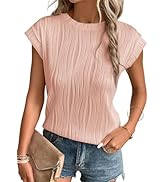 EVALESS Womens Short Sleeve Textured Tops Crewneck Knit Solid Loose Casual Basic T Shirts Tee Blo...