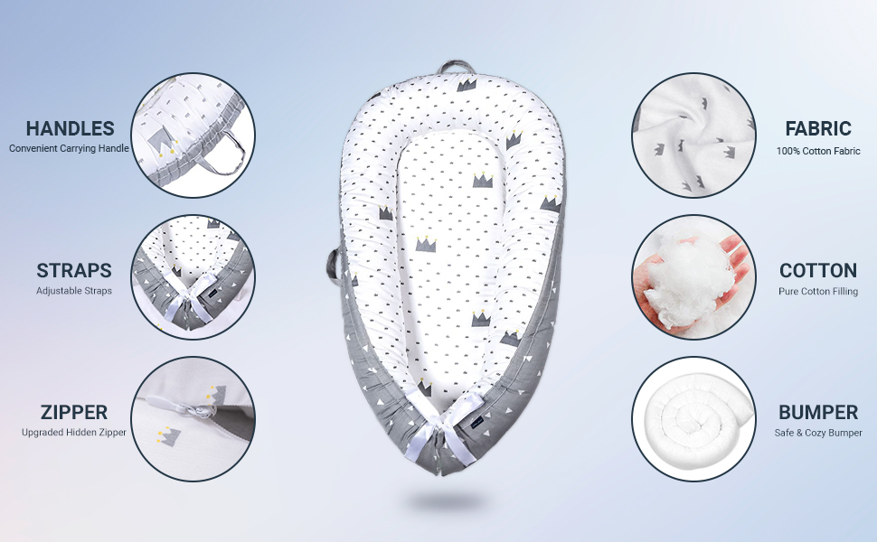 Little Story Soft Breathable Fiberfill Newborn Lounger Bed