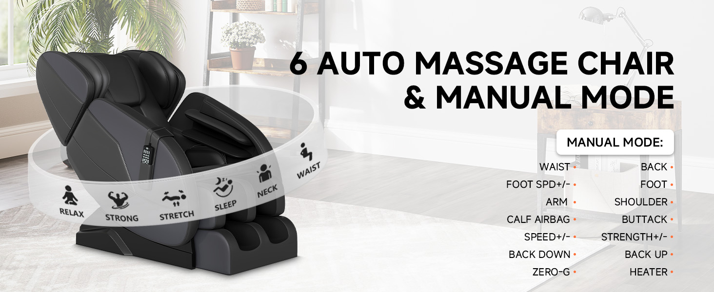 Massage chair 6 Auto and Manual Modes Relax Stretch Strong Sleep Neck Waist
