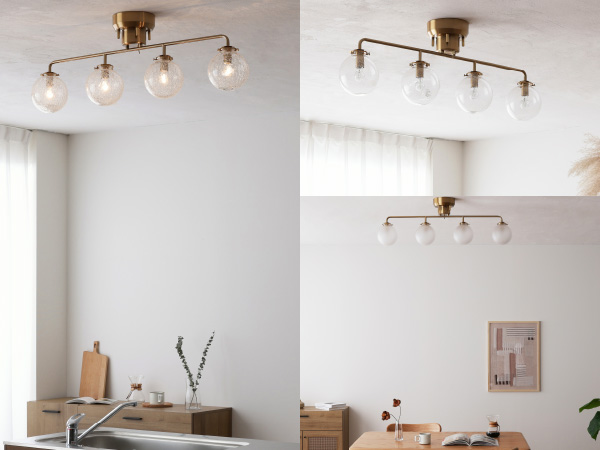 未使用◆ベントータ シーリングライト Malmo-S バブル 気泡入り ゴールド VENTOTA シーリングライト ゴールドフレーム ガラス 4灯