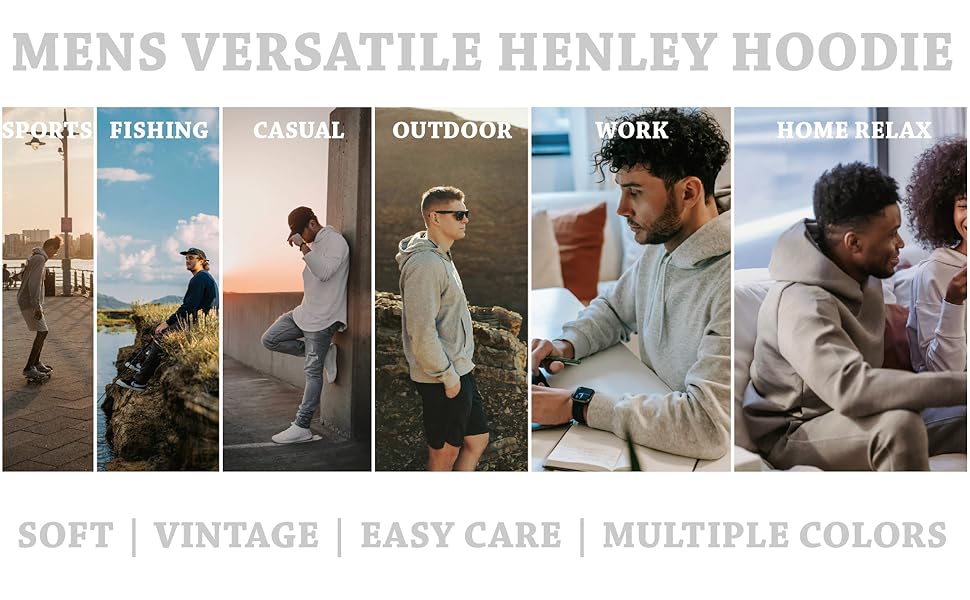 Mens Hoodies Henley Lightweight Shirts Casual Athletic Baseball Fashionwith Raglan Long Sleeves