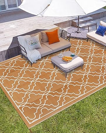 Cekene Outdoor Rug Waterproof Grey180x270cm Patio Rugs Outdoor Large Reversible RV Camping Mat Li...