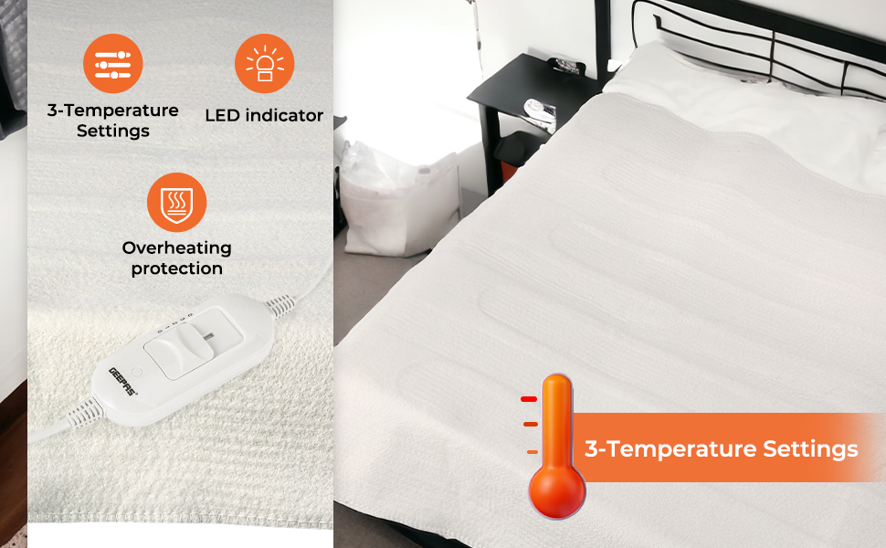 GEEPAS Electric Heated Under Blanket 65x135 cm Soft Polyester, Fully